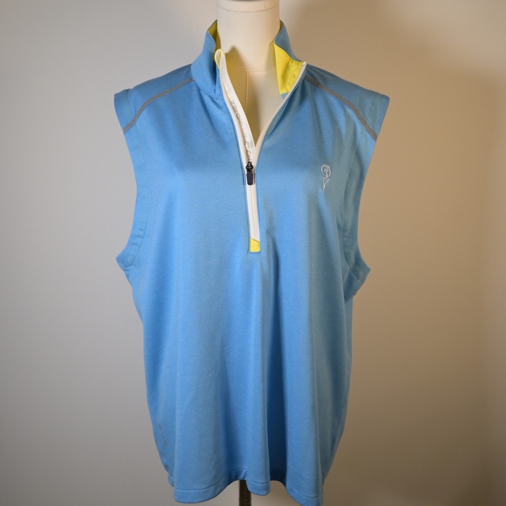Zero Restriction Womens Golf Vest Light Blue Yellow Quarter Zip L1017 Large